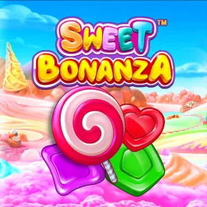 Lutscher und Fruchtgummis vor pastellfarbenen Zuckerwatte-Wolken &ndash; Sweet Bonanza